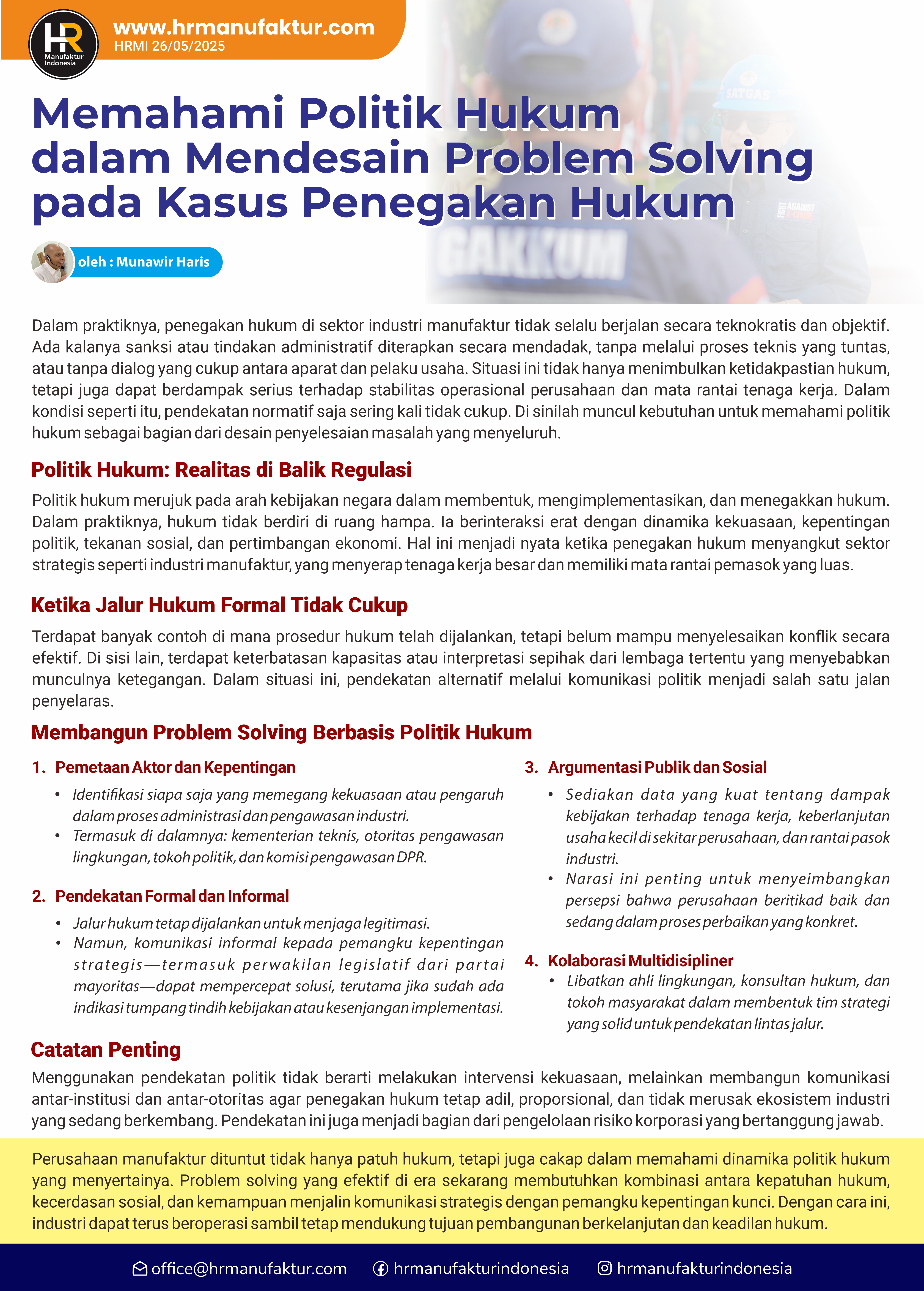 117 Memahami Politik Hukum dalam Mendesain Problem Solving pada Kasus Penegakan Hukum